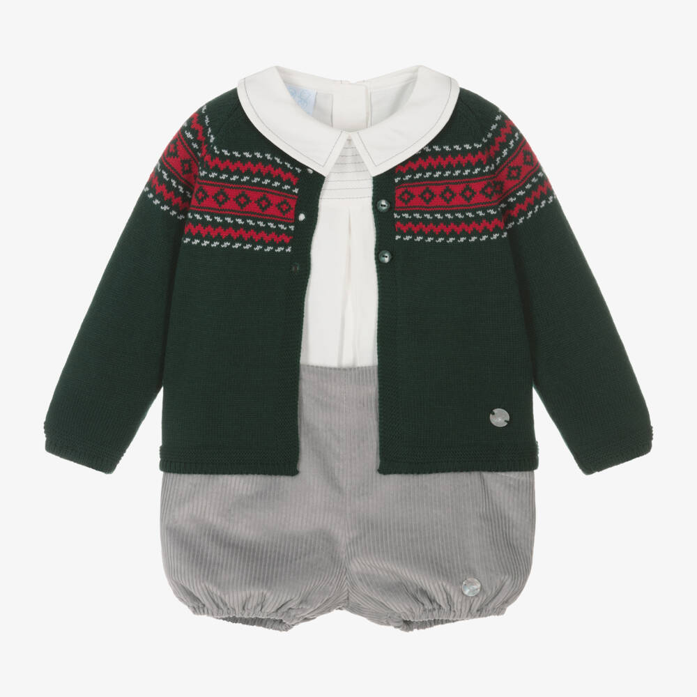 Artesanía Granlei-طقم شورت مخمل لون رمادي للأولاد | Childrensalon Outlet