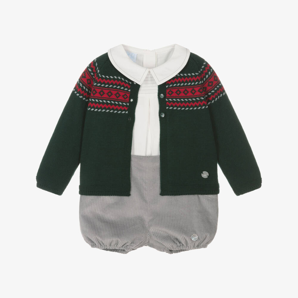 Artesanía Granlei-طقم شورت مخمل لون رمادي للأولاد | Childrensalon Outlet