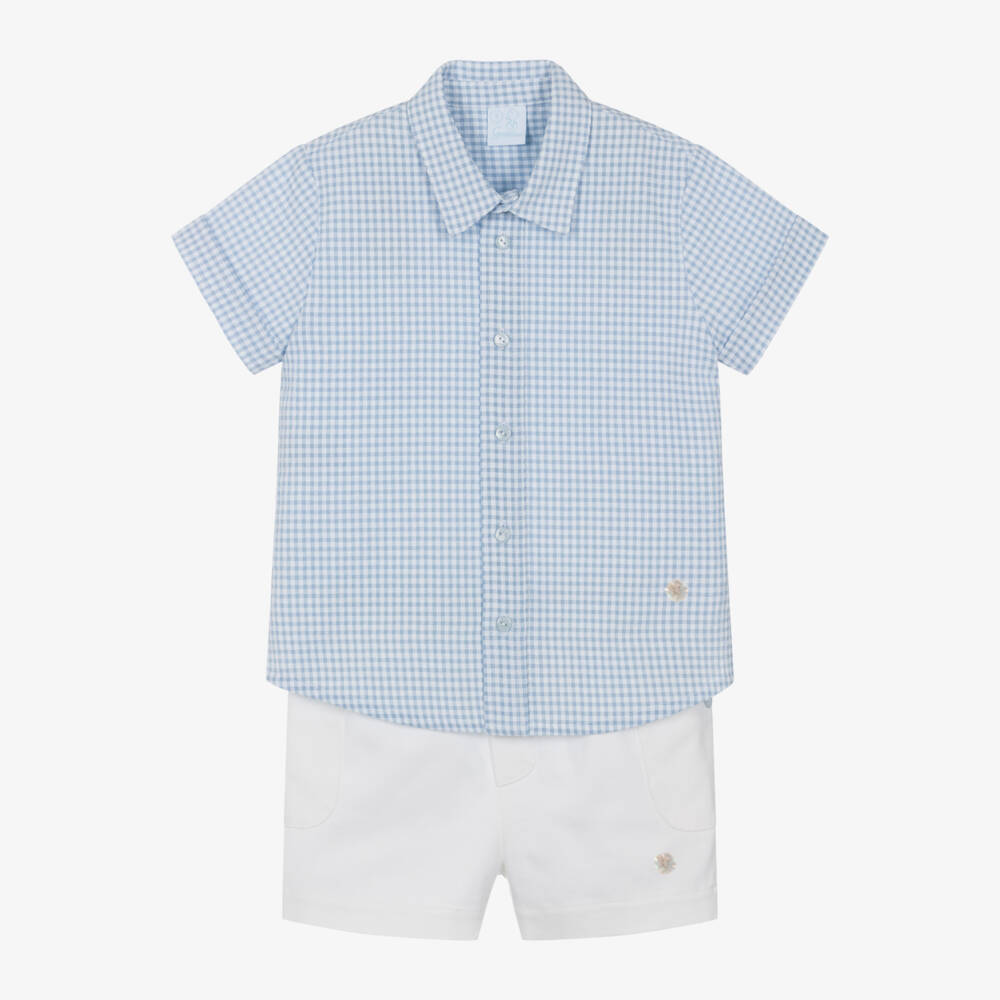 Artesanía Granlei-Boys Cotton Gingham Shorts Ensemble | Childrensalon Outlet