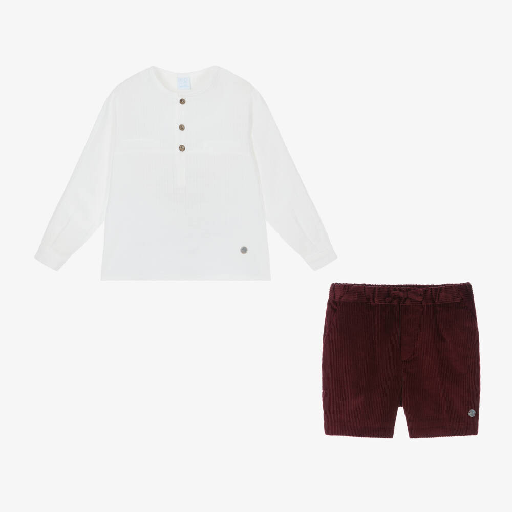 Artesanía Granlei-طقم شورت كوردروي لون أحمر وعاجي للأولاد | Childrensalon Outlet