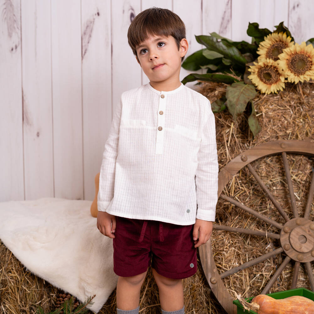 Artesanía Granlei-طقم شورت كوردروي لون أحمر وعاجي للأولاد | Childrensalon Outlet