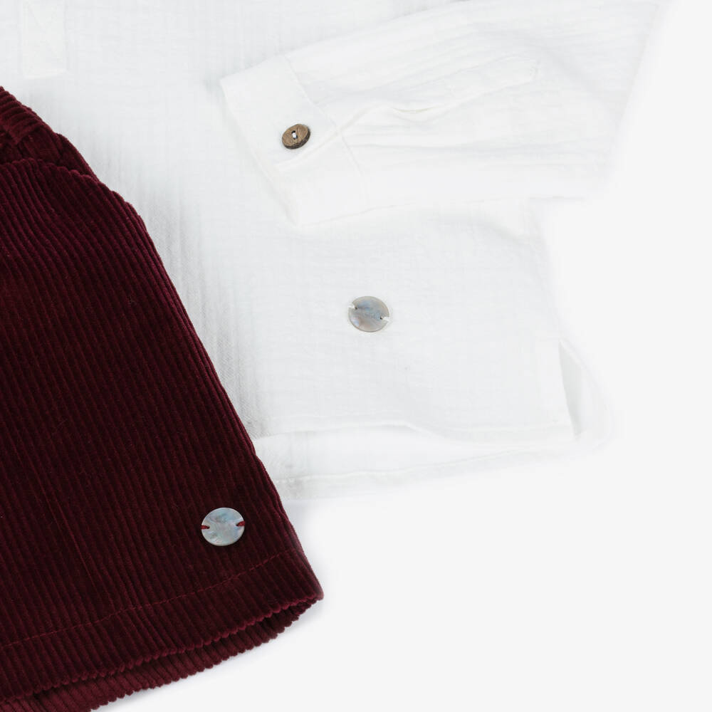 Artesanía Granlei-طقم شورت كوردروي لون أحمر وعاجي للأولاد | Childrensalon Outlet