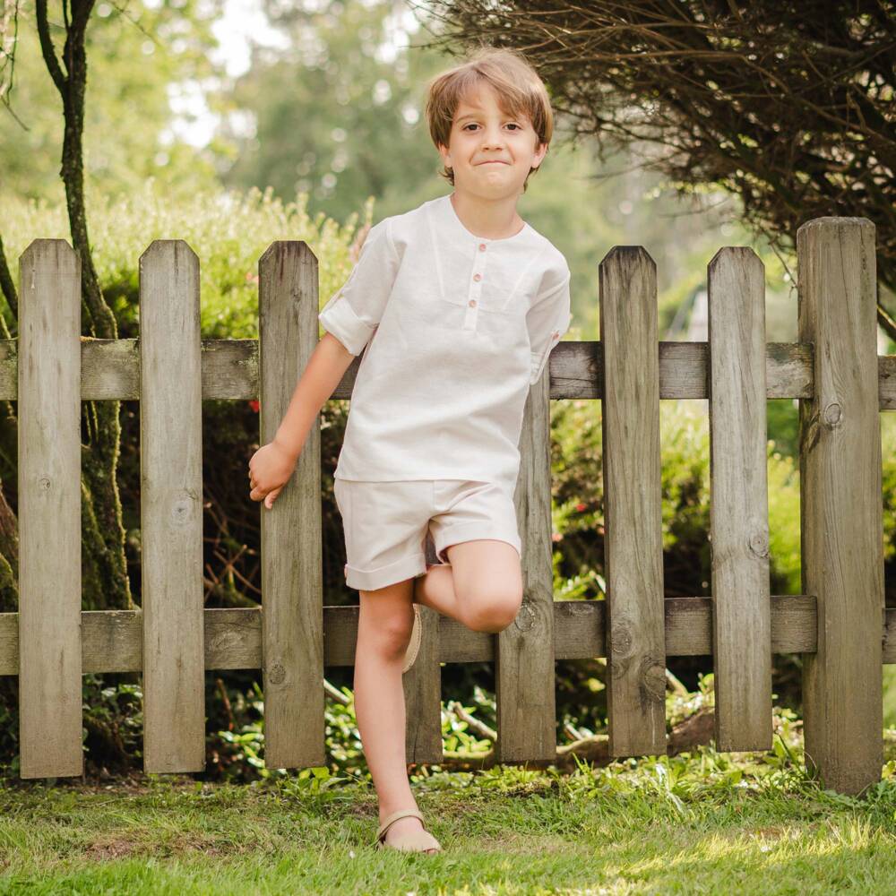 Artesanía Granlei-Boys Cream Linen-Cotton Ensemble | Childrensalon Outlet