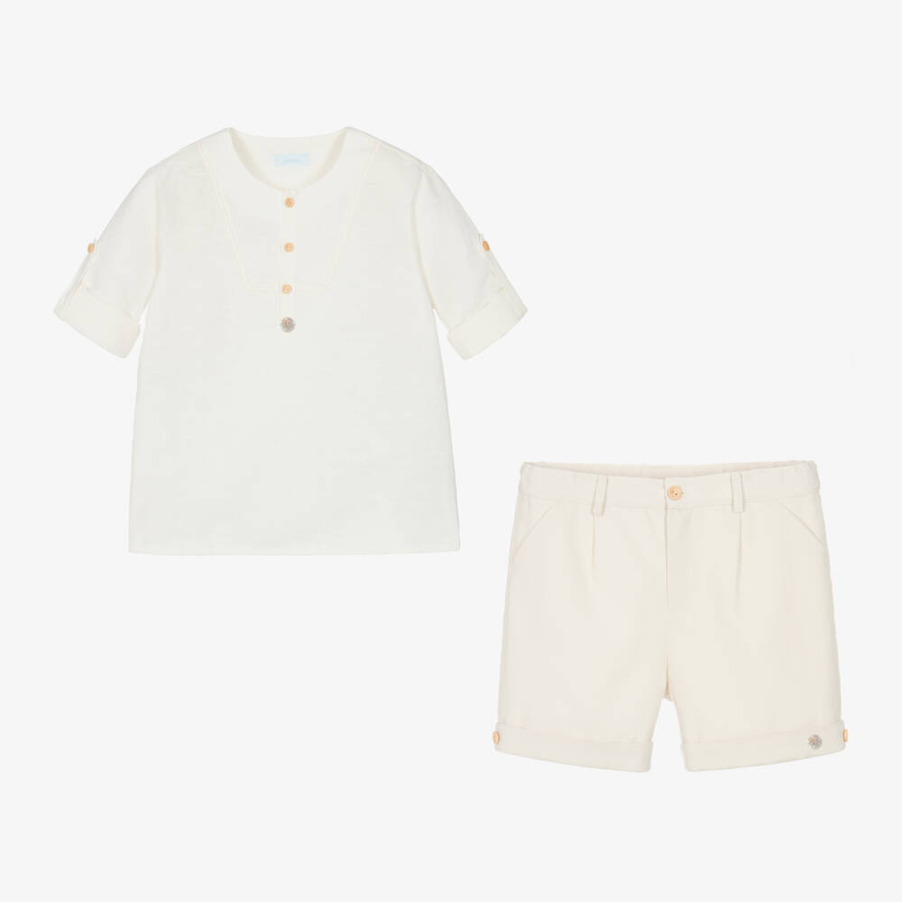 Artesanía Granlei-Boys Cream Linen-Cotton Ensemble | Childrensalon Outlet