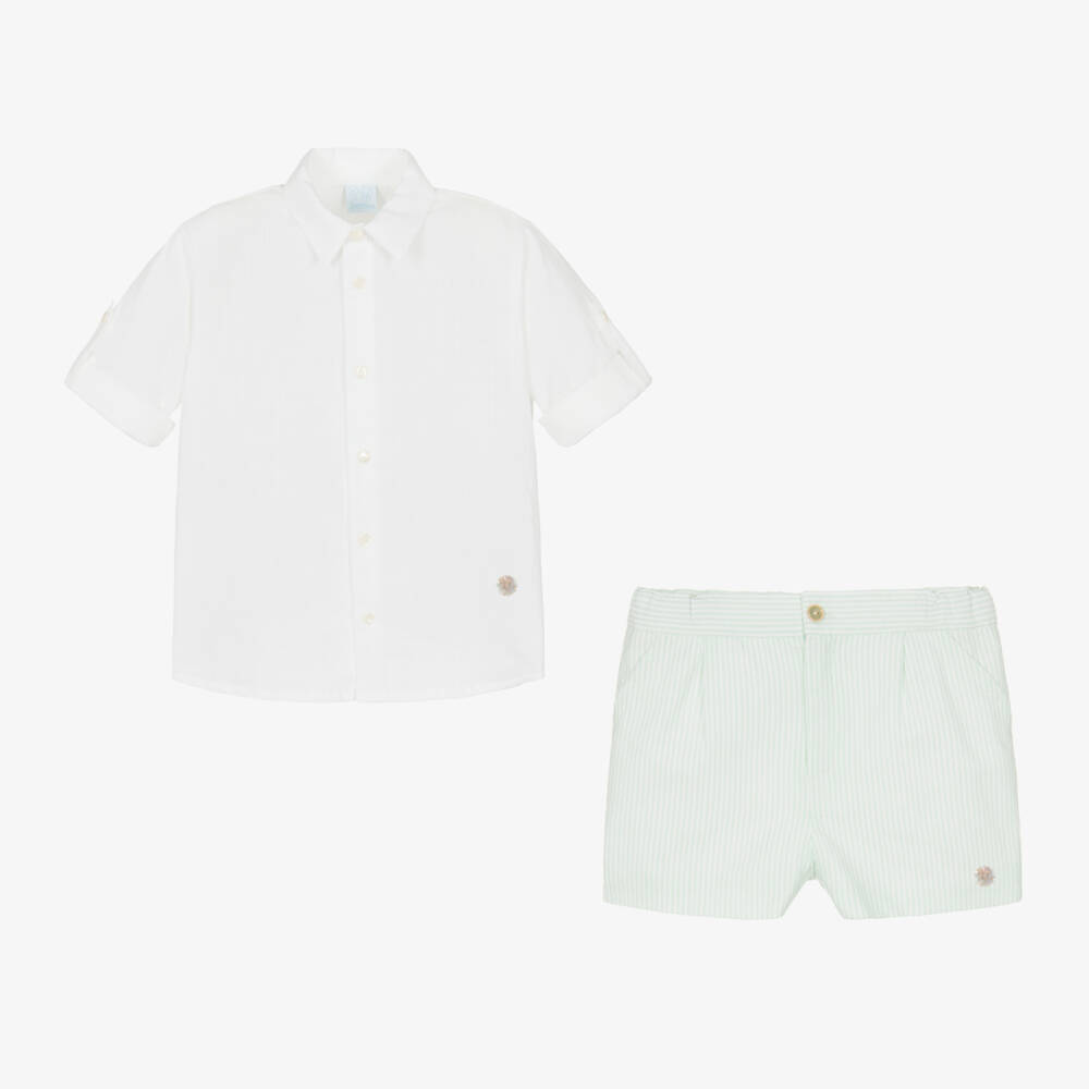 Artesanía Granlei-Boys Elegant Green Cotton Ensemble | Childrensalon Outlet