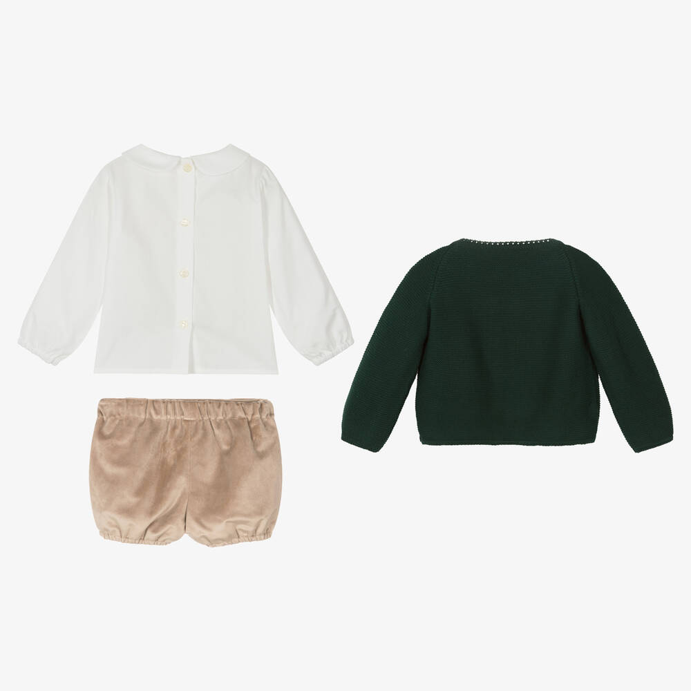 Artesanía Granlei-Boys Green & Beige Velvet Shorts Set | Childrensalon Outlet