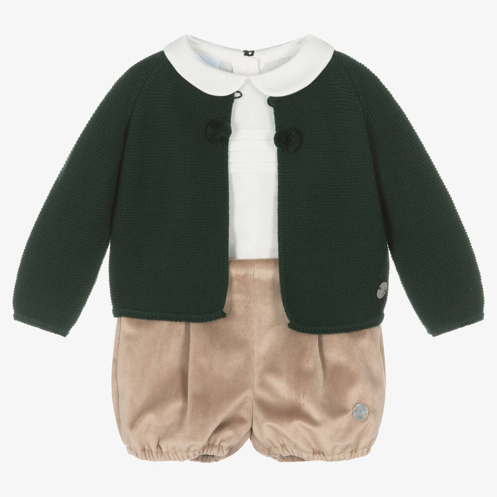 Artesanía Granlei - Samtshorts-Set in Grün und Beige | Childrensalon