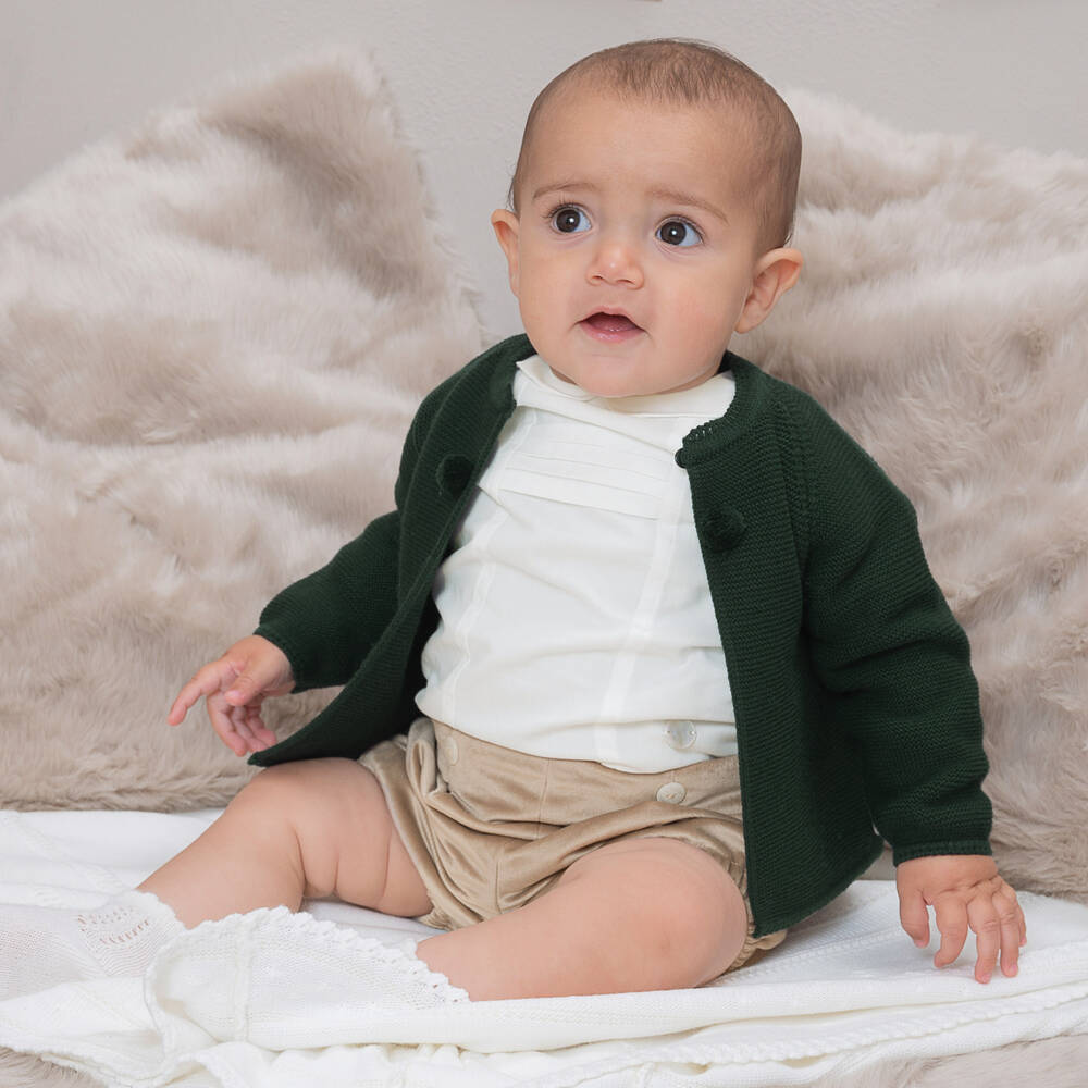 Artesanía Granlei-Boys Green & Beige Velvet Shorts Set | Childrensalon Outlet