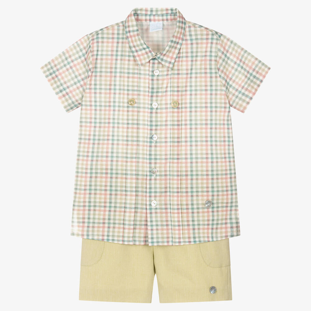 Artesanía Granlei - Рубашка в клетку и зеленые шорты из хлопка | Childrensalon