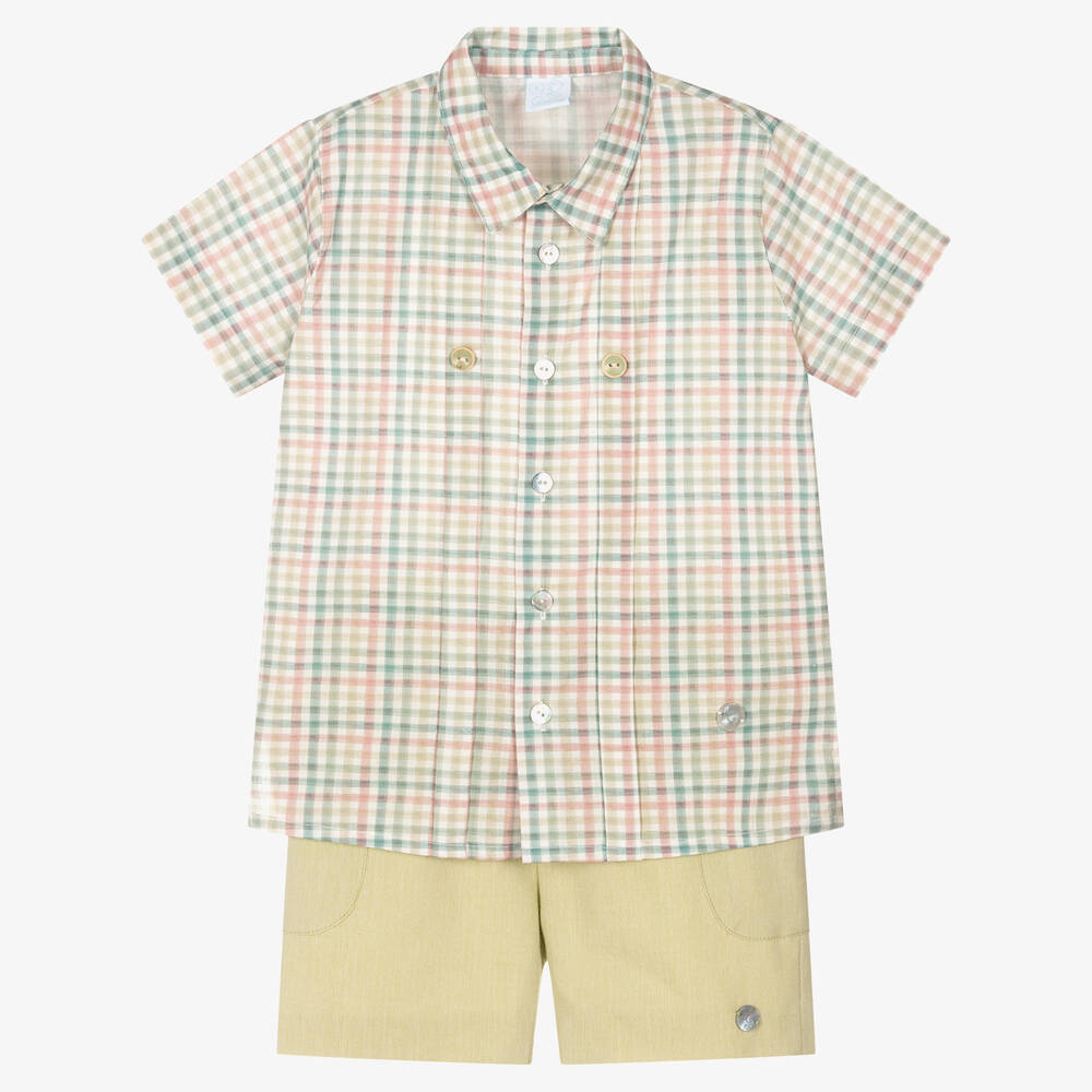 Artesanía Granlei - Ensemble short coton vert carreaux | Childrensalon