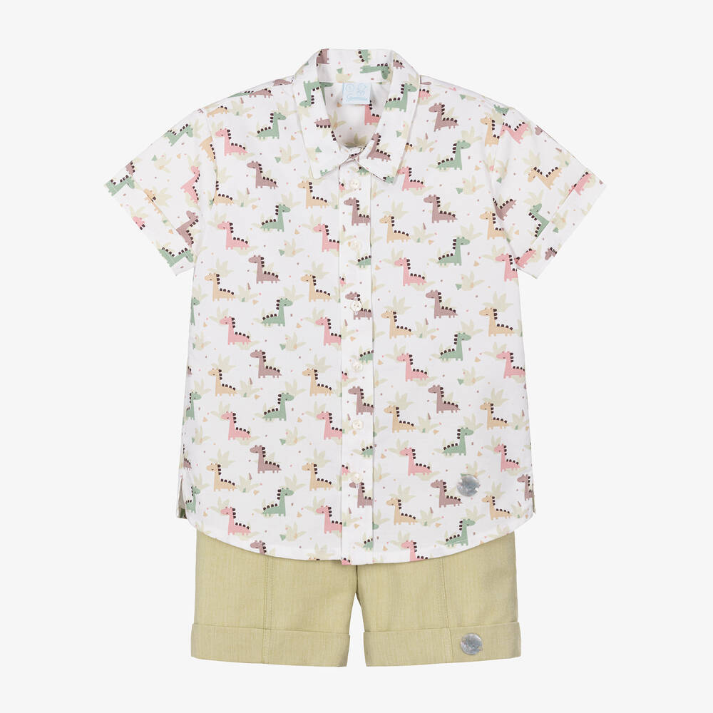 Artesanía Granlei-Boys Green Cotton Dinosaur Print Shorts Set | Childrensalon Outlet