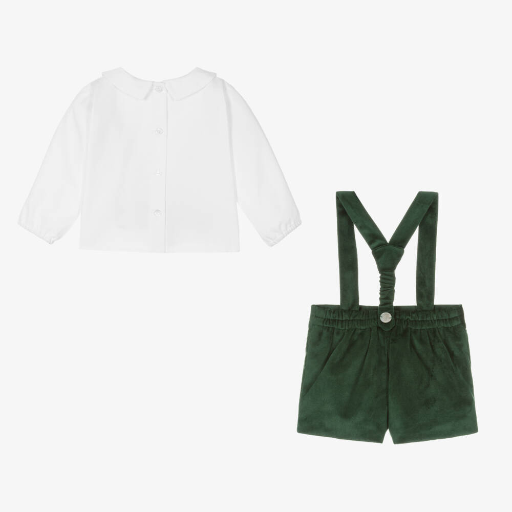 Artesanía Granlei-Boys Green Cotton Velvet Shorts Set | Childrensalon Outlet