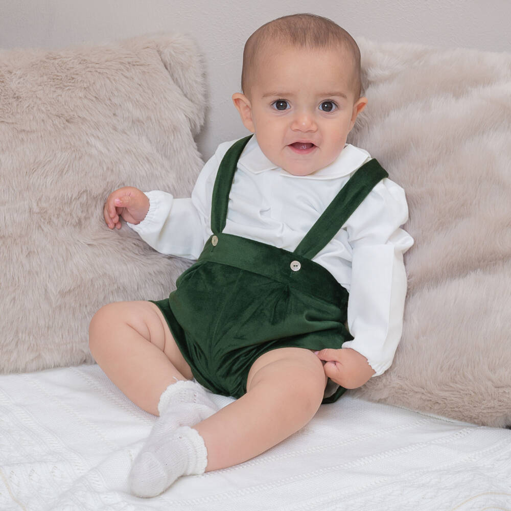 Artesanía Granlei-Boys Green Cotton Velvet Shorts Set | Childrensalon Outlet