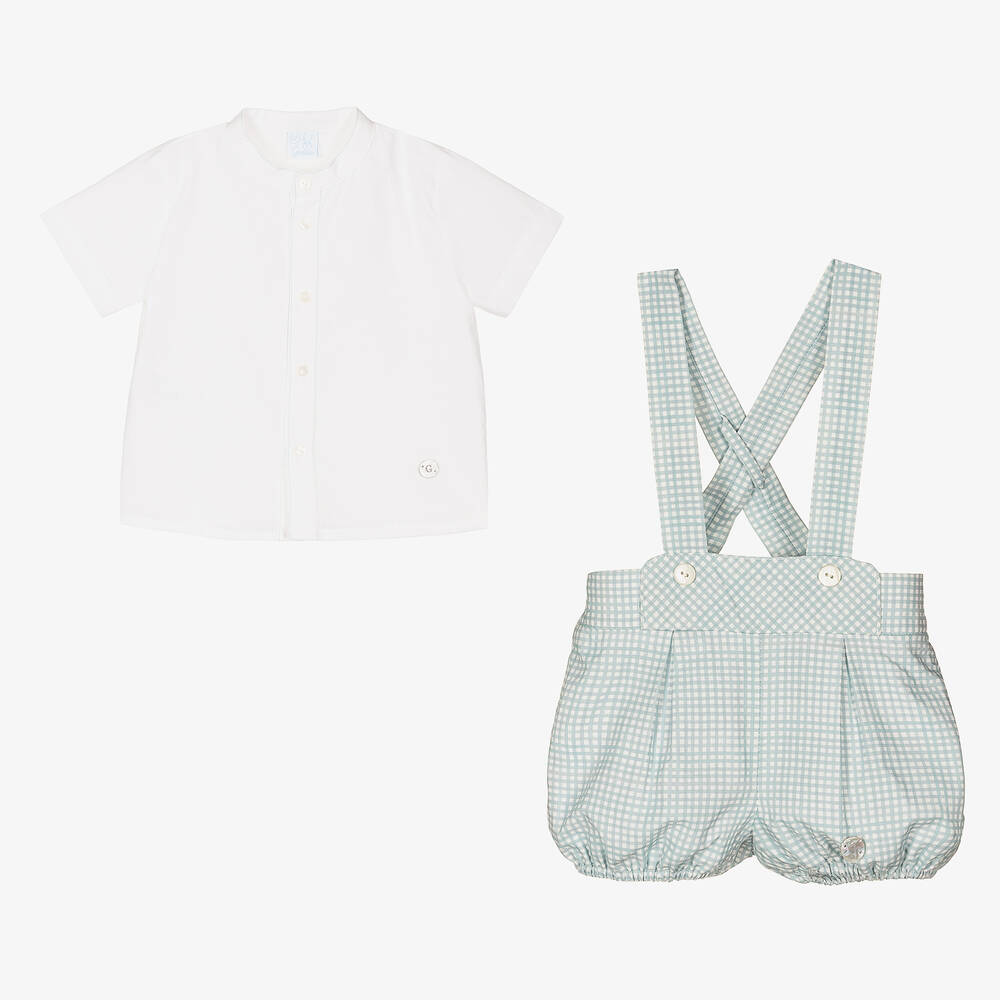 Artesanía Granlei-Boys Green Gingham Cotton Shorts Set | Childrensalon Outlet