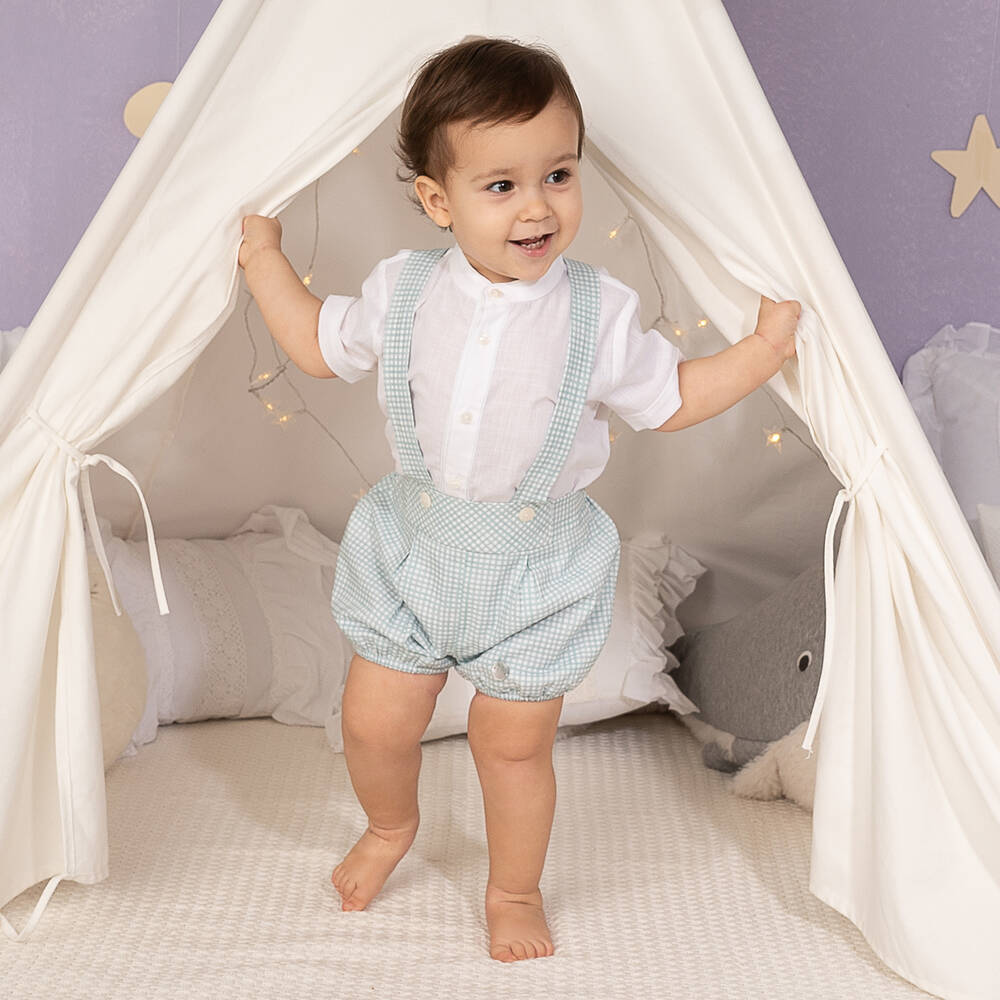 Artesanía Granlei-Boys Green Gingham Cotton Shorts Set | Childrensalon Outlet