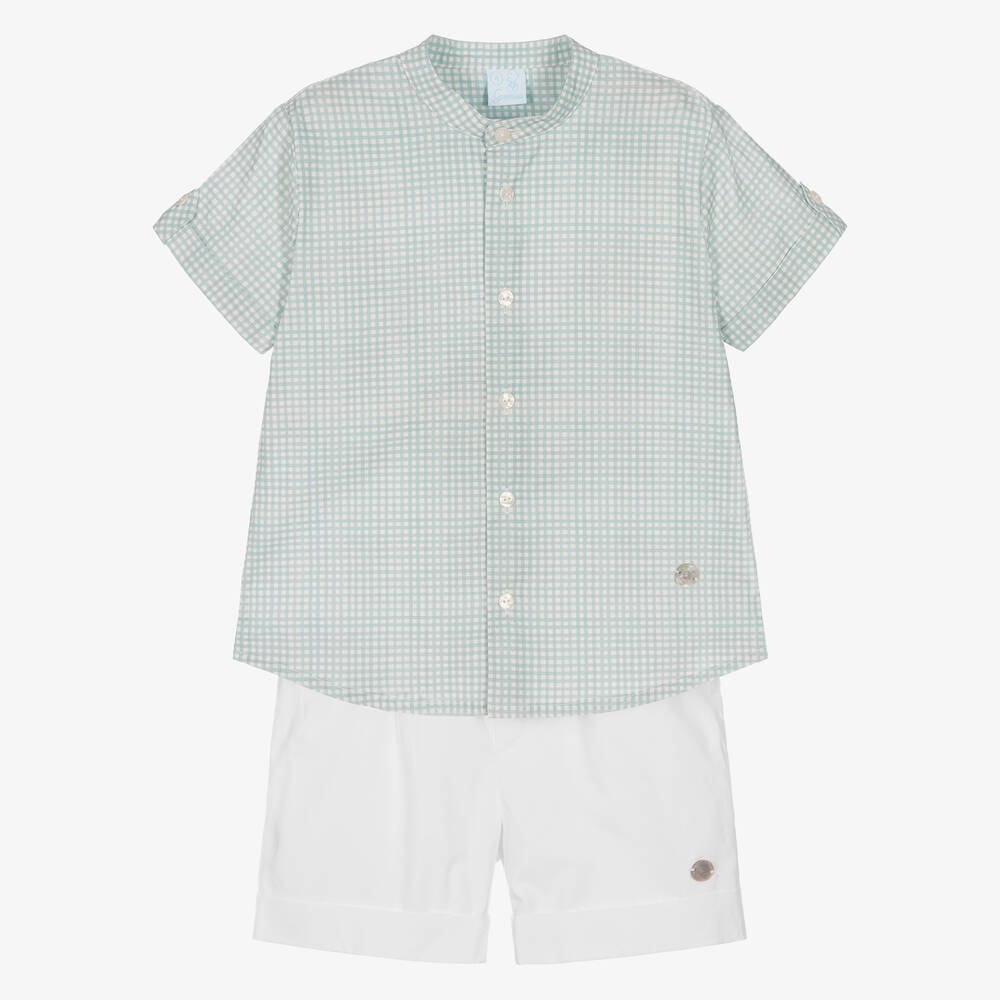 Artesanía Granlei - Ensemble short vert vichy garçon | Childrensalon