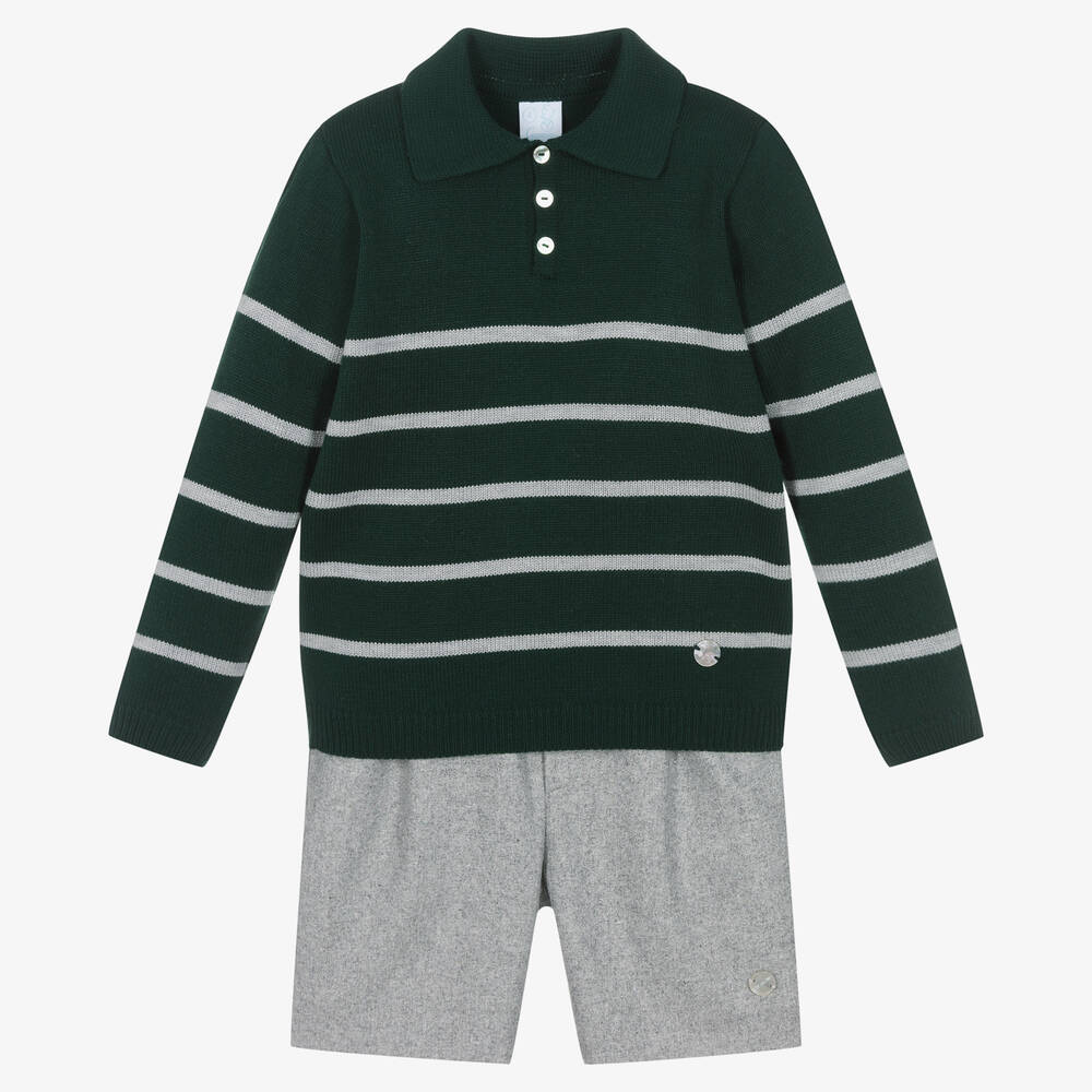 Artesanía Granlei - Зеленый свитер и серые шорты из хлопка | Childrensalon