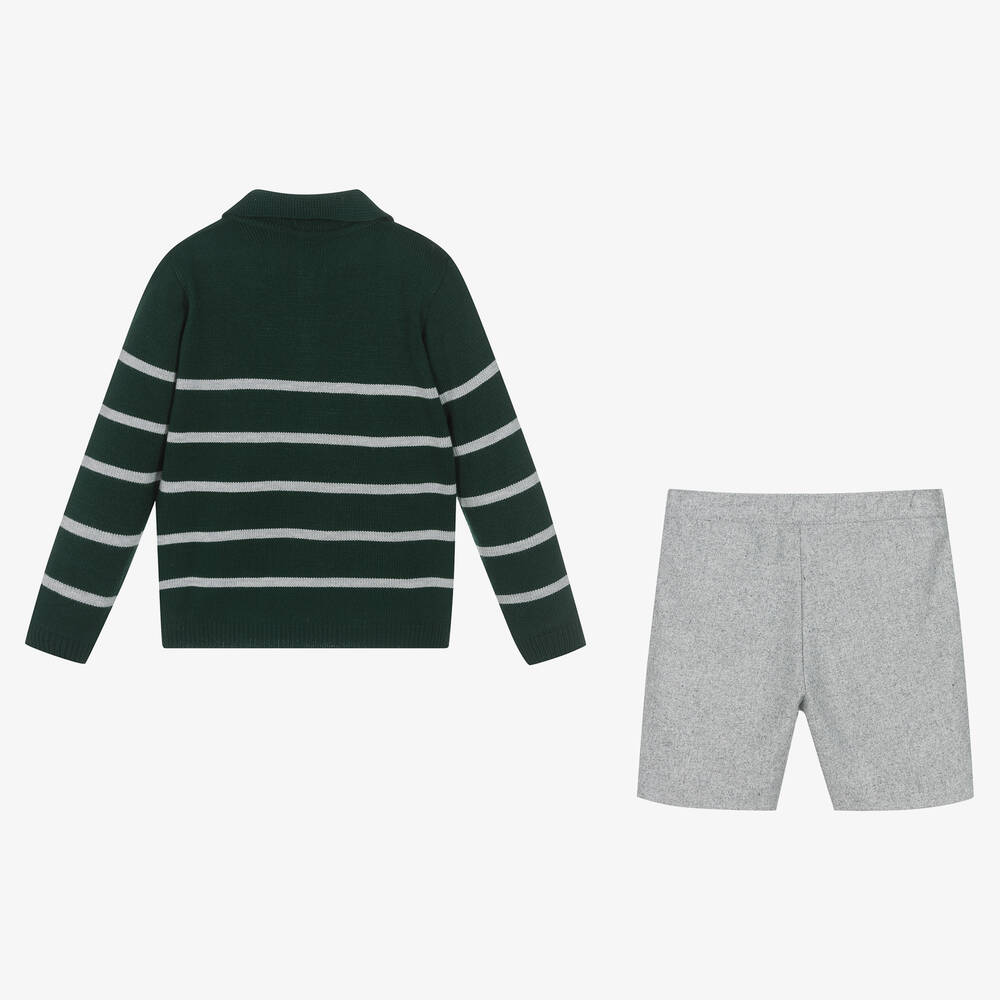 Artesanía Granlei-Boys Green & Grey Wool Shorts Set | Childrensalon Outlet