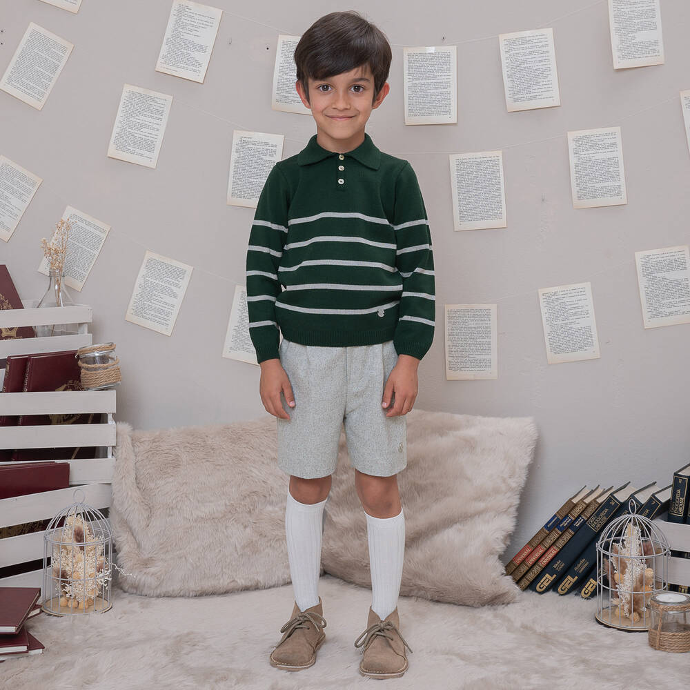 Artesanía Granlei-Boys Green & Grey Wool Shorts Set | Childrensalon Outlet