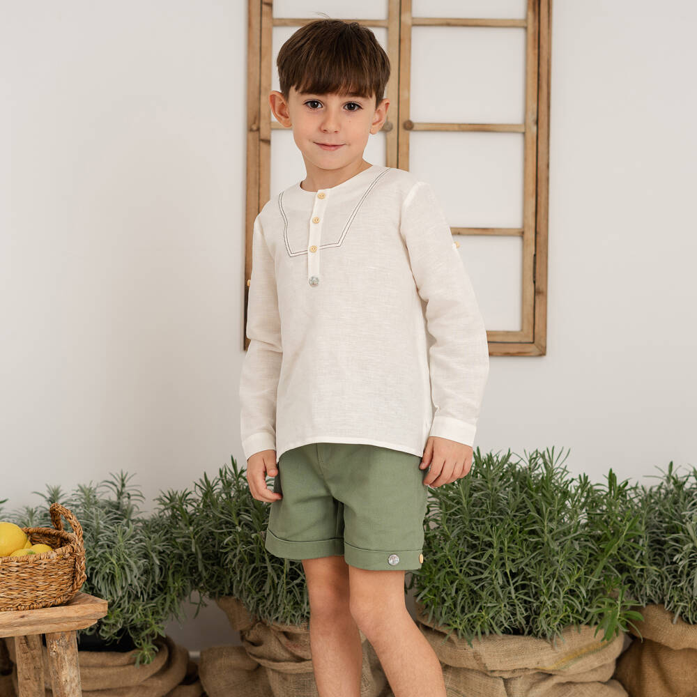 Artesanía Granlei-Костюм из зелёного и кремового хлопка для мальчиков | Childrensalon Outlet