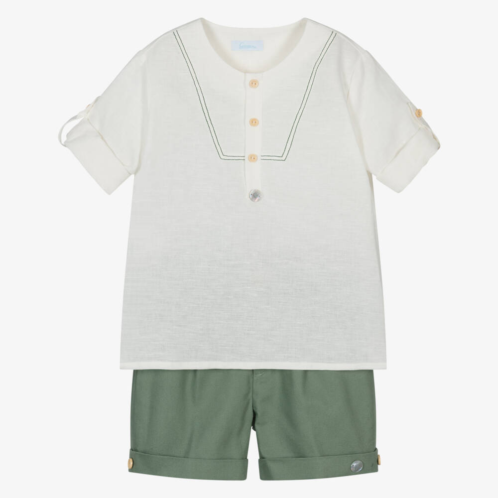 Artesanía Granlei-Костюм из зелёного и кремового хлопка для мальчиков | Childrensalon Outlet