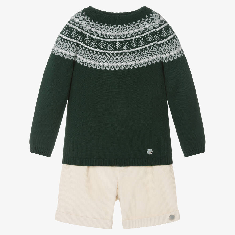 Artesanía Granlei - Top & Shorts Set in Grün/Elfenbein | Childrensalon