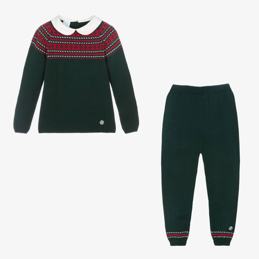 Artesanía Granlei-طقم بنطلون محبوك لون أخضر للأولاد | Childrensalon Outlet