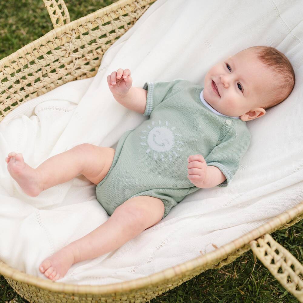 Artesanía Granlei-Boys Green Knit Summer Romper | Childrensalon Outlet