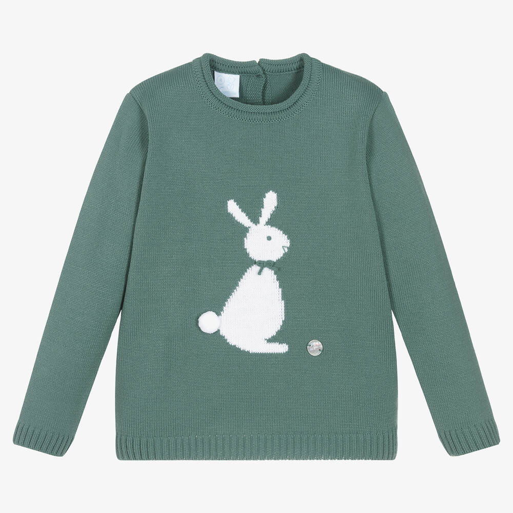 Artesanía Granlei - Boys Green Knitted Bunny Sweater | Childrensalon