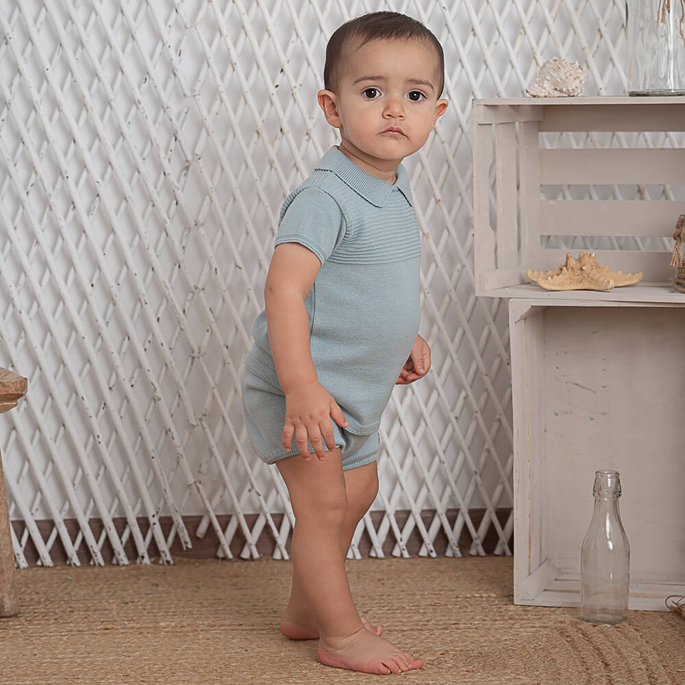 Artesanía Granlei-Boys Green Knitted Shorts Set | Childrensalon Outlet
