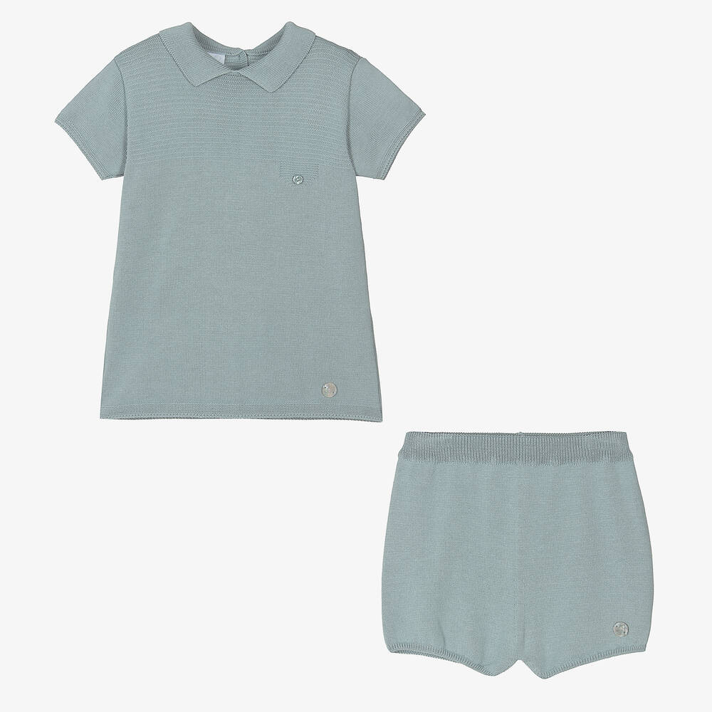 Artesanía Granlei-Boys Green Knitted Shorts Set | Childrensalon Outlet