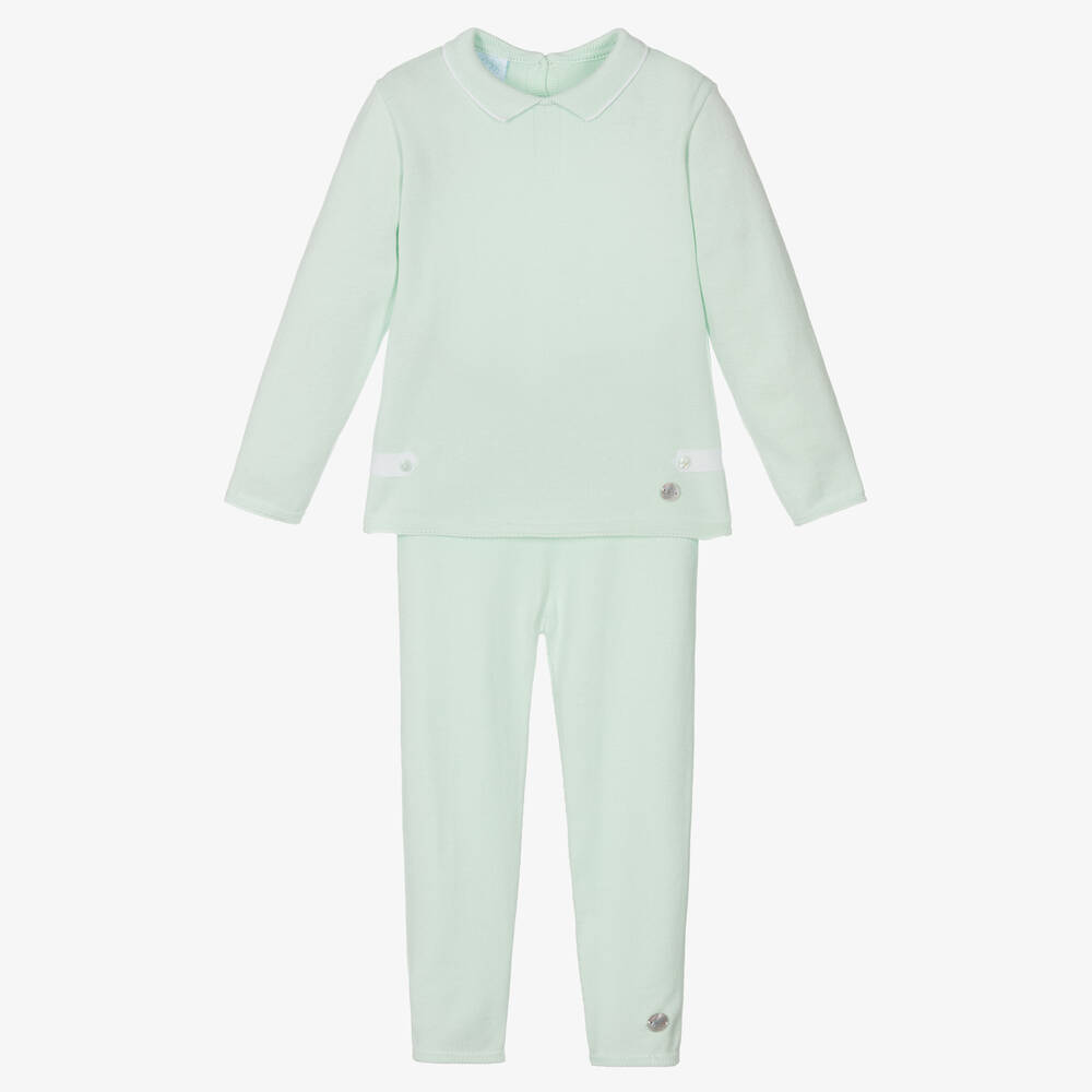 Artesanía Granlei-Boys Green Knitted Trouser Set | Childrensalon Outlet