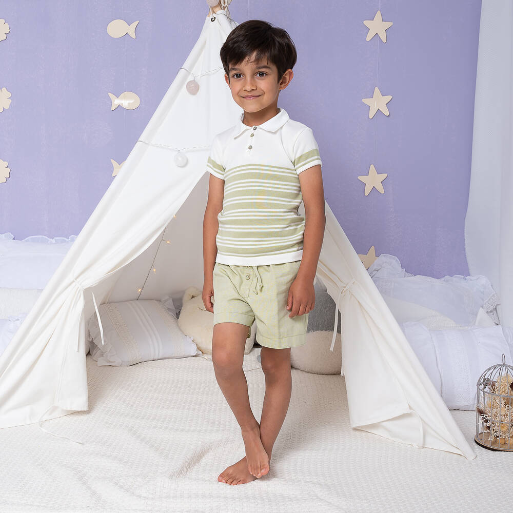 Artesanía Granlei-Зеленый топ в полоску и шорты из хлопка | Childrensalon Outlet