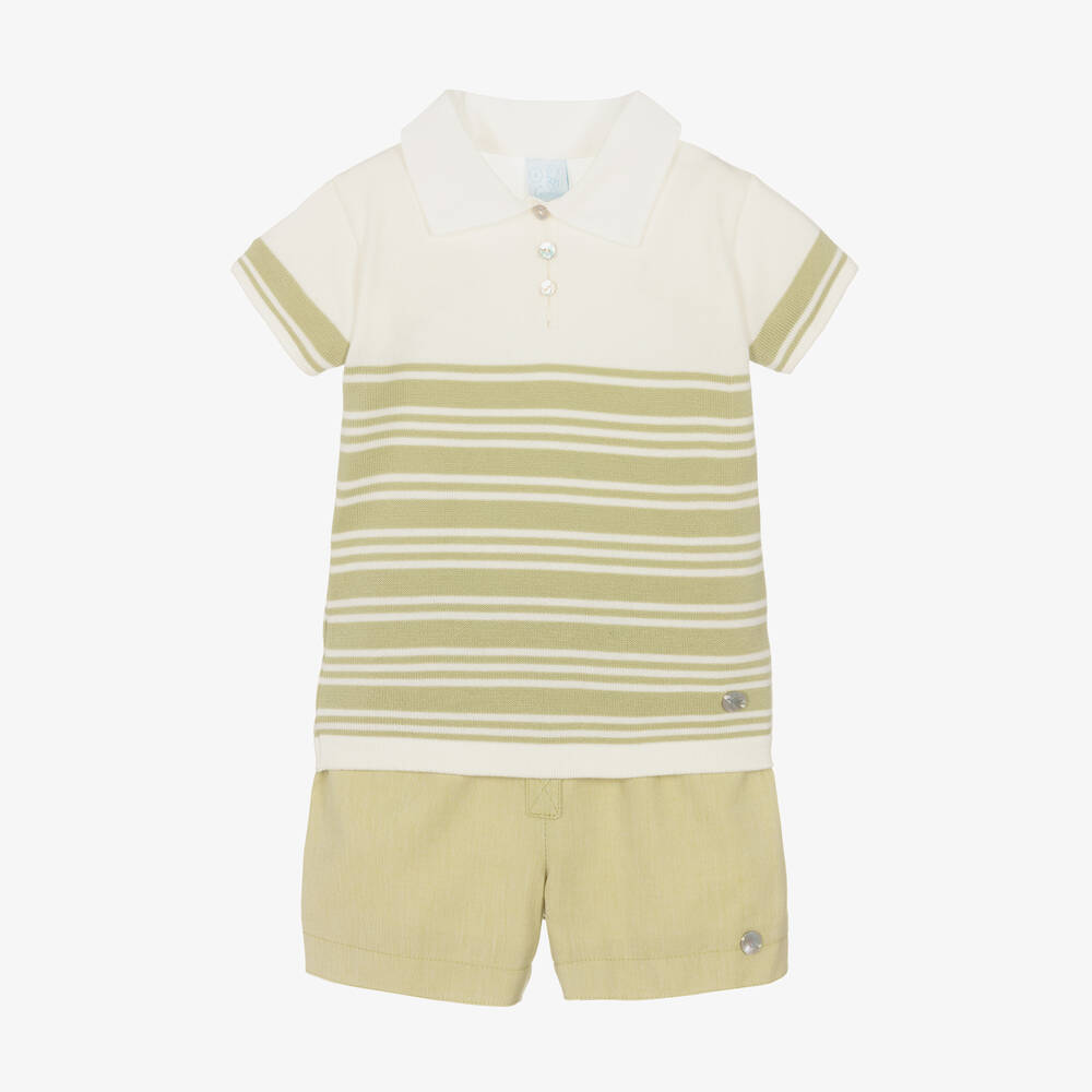 Artesanía Granlei - Boys Green Stripe Cotton Shorts Set | Childrensalon