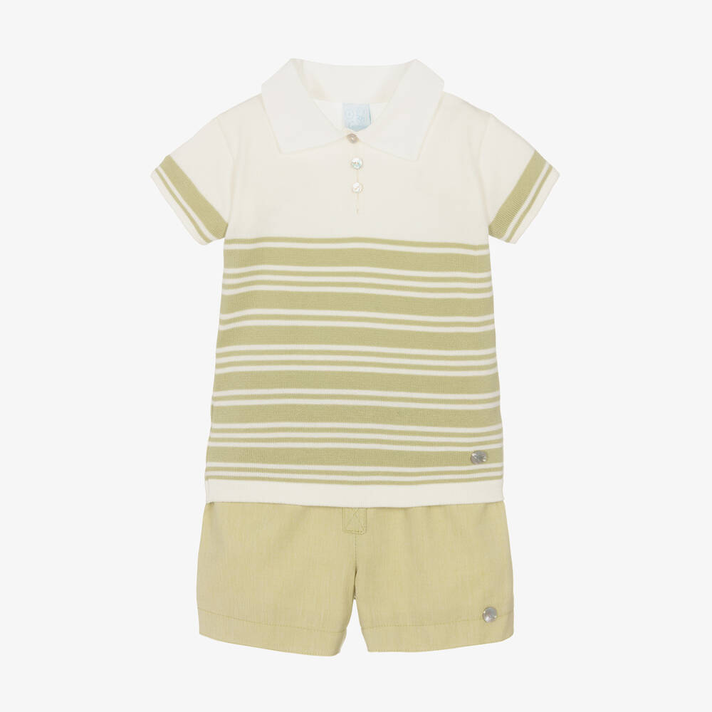 Artesanía Granlei - Ensemble short en coton vert rayé | Childrensalon