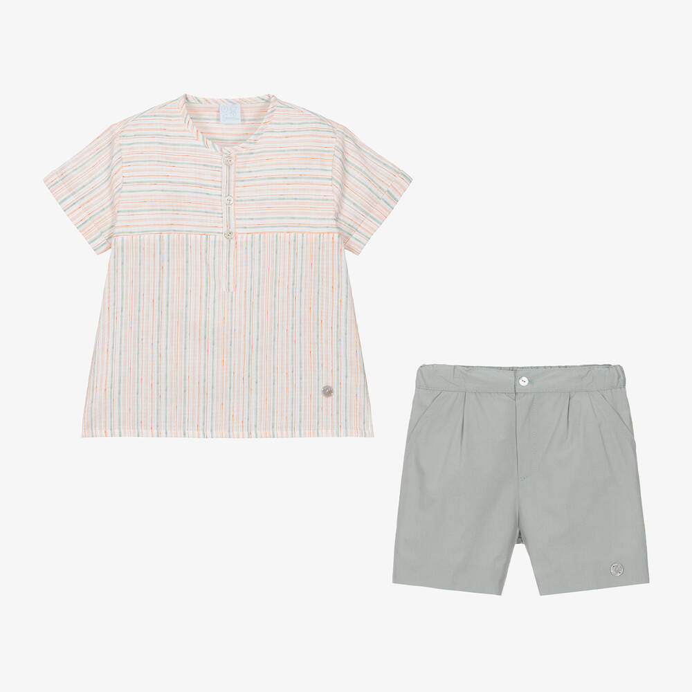 Artesanía Granlei-Boys Green Stripe Cotton Shorts Set | Childrensalon Outlet
