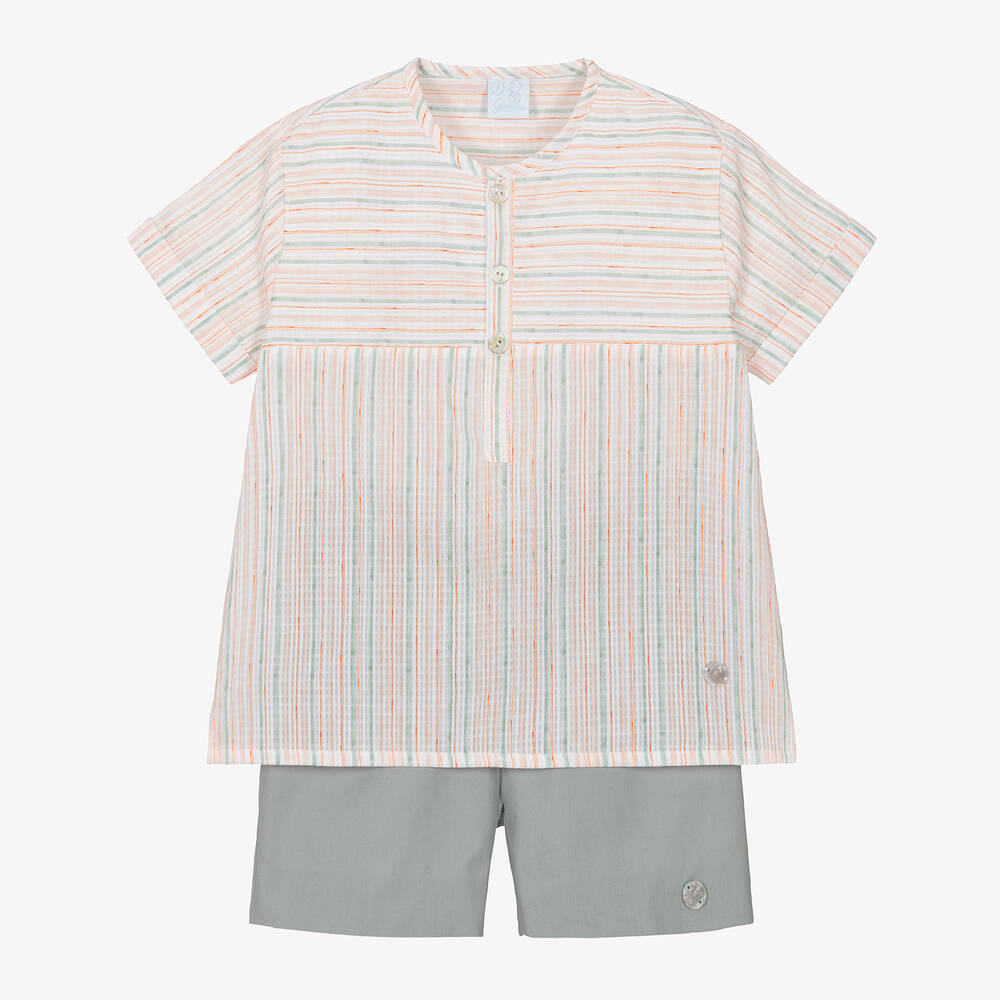 Artesanía Granlei-Boys Green Stripe Cotton Shorts Set | Childrensalon Outlet