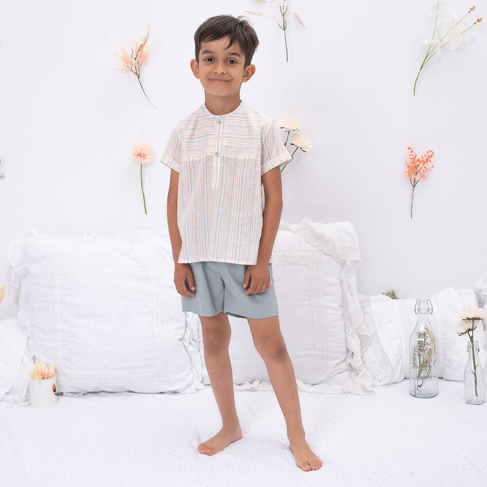 Artesanía Granlei-Boys Green Stripe Cotton Shorts Set | Childrensalon Outlet