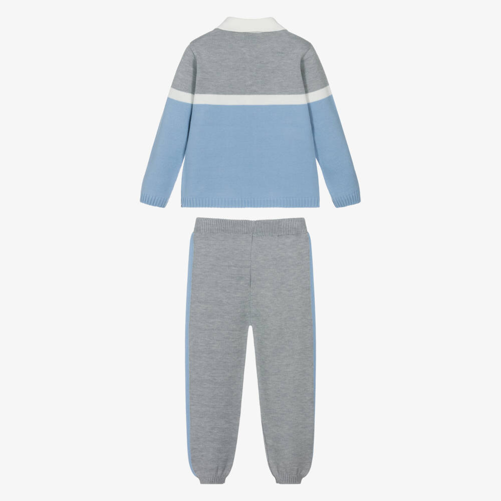 Artesanía Granlei-Boys Grey & Blue Knit Trouser Set | Childrensalon Outlet