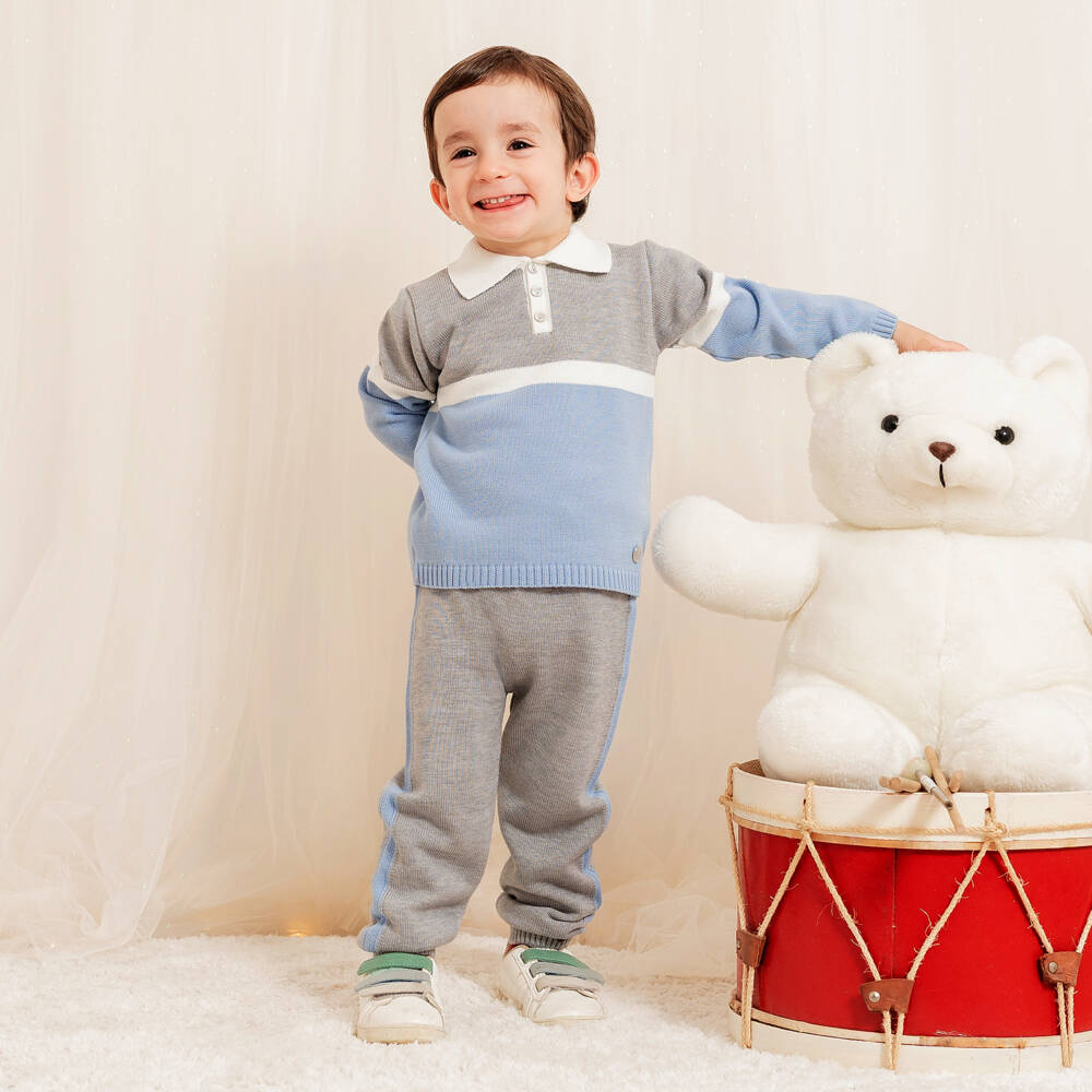 Artesanía Granlei-Boys Grey & Blue Knit Trouser Set | Childrensalon Outlet