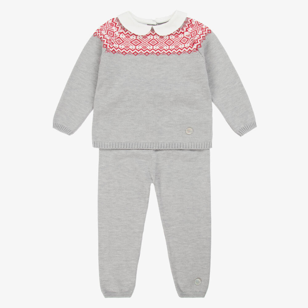 Artesanía Granlei-Boys Grey Fair Isle Knit Set | Childrensalon Outlet