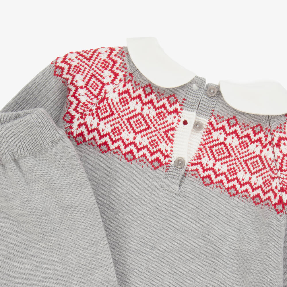 Artesanía Granlei-Boys Grey Fair Isle Knit Set | Childrensalon Outlet