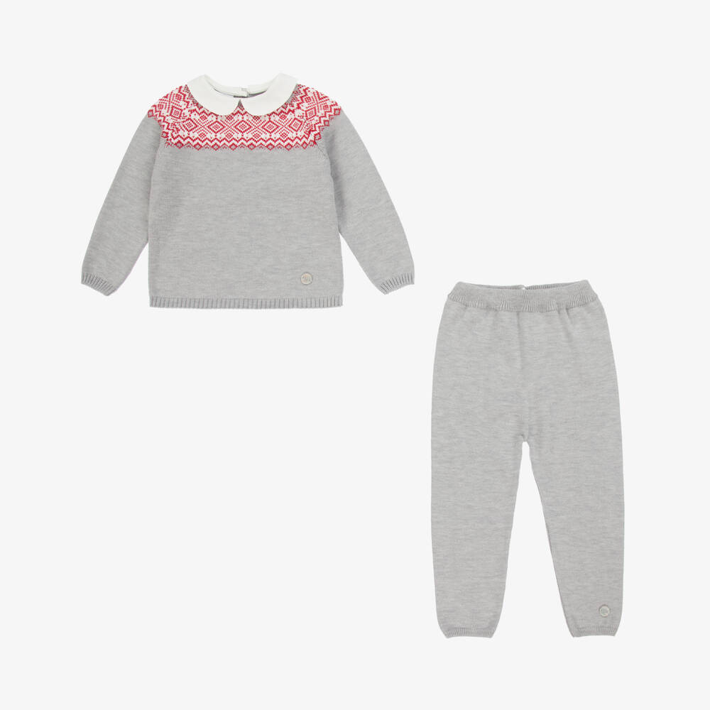 Artesanía Granlei-Boys Grey Fair Isle Knitted Trouser Set | Childrensalon Outlet