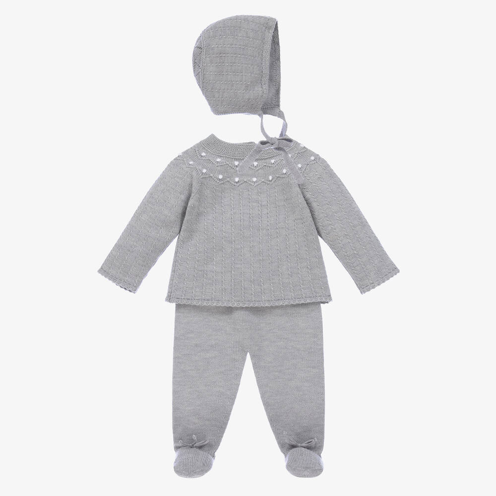 Artesanía Granlei - Boys Grey Knit Babygrow Set | Childrensalon