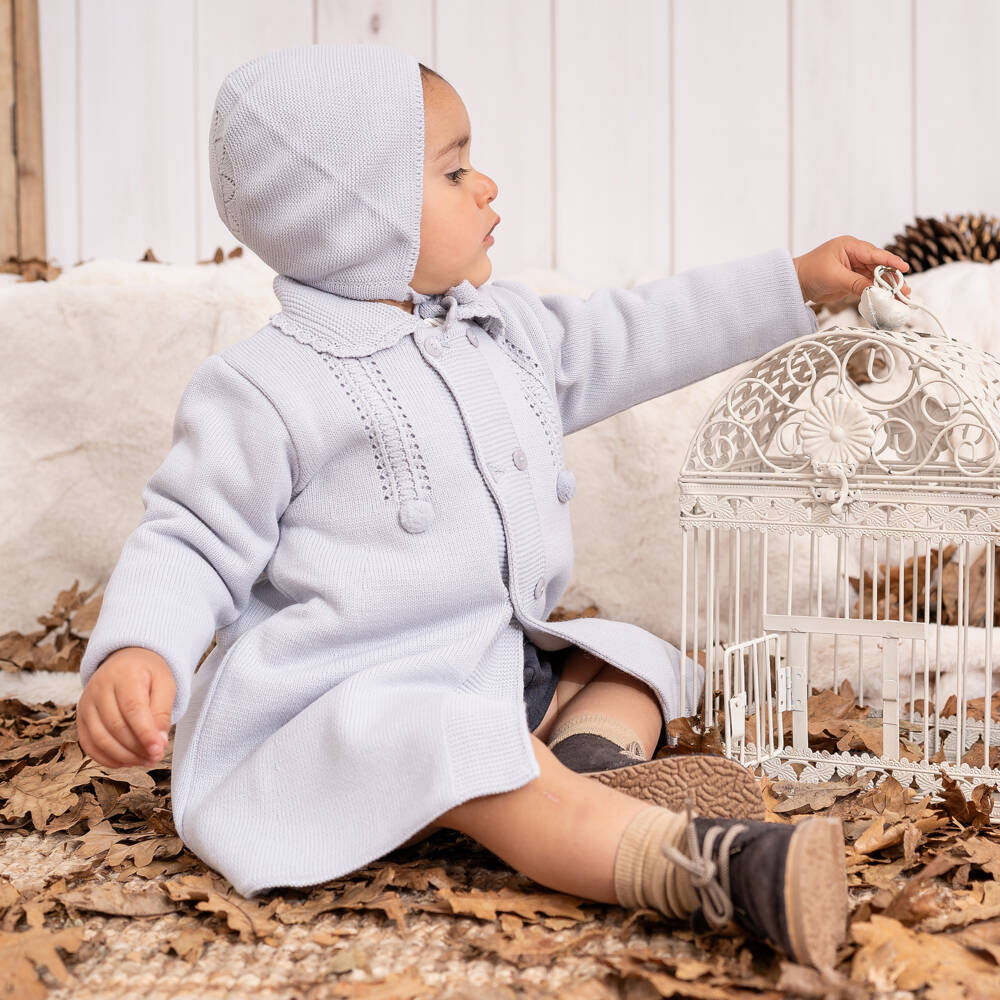 Artesanía Granlei-Boys Grey Knit Coat and Bonnet | Childrensalon Outlet