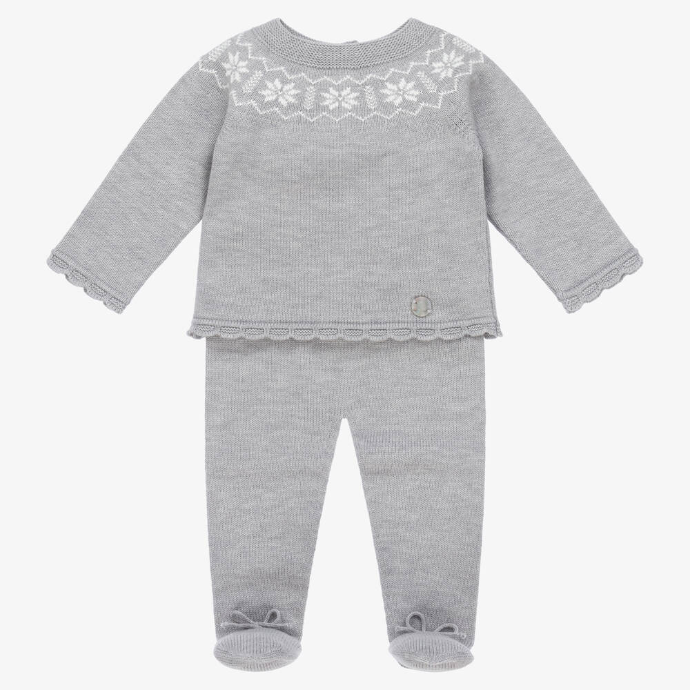 Artesanía Granlei-Boys Grey Knit Fairisle Babygrow (2 Piece) | Childrensalon Outlet