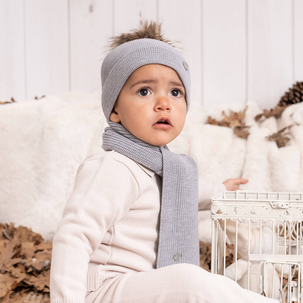 Artesanía Granlei-Boys Grey Knit Hat & Scarf Duo | Childrensalon Outlet