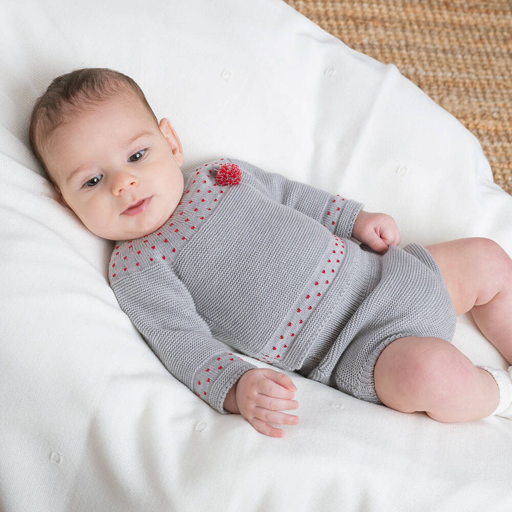 Artesanía Granlei-طقم شورت محبوك لون رمادي للمواليد | Childrensalon Outlet