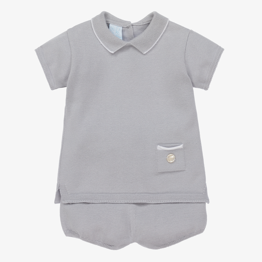 Artesanía Granlei - Boys Grey Knitted Shorts Set | Childrensalon