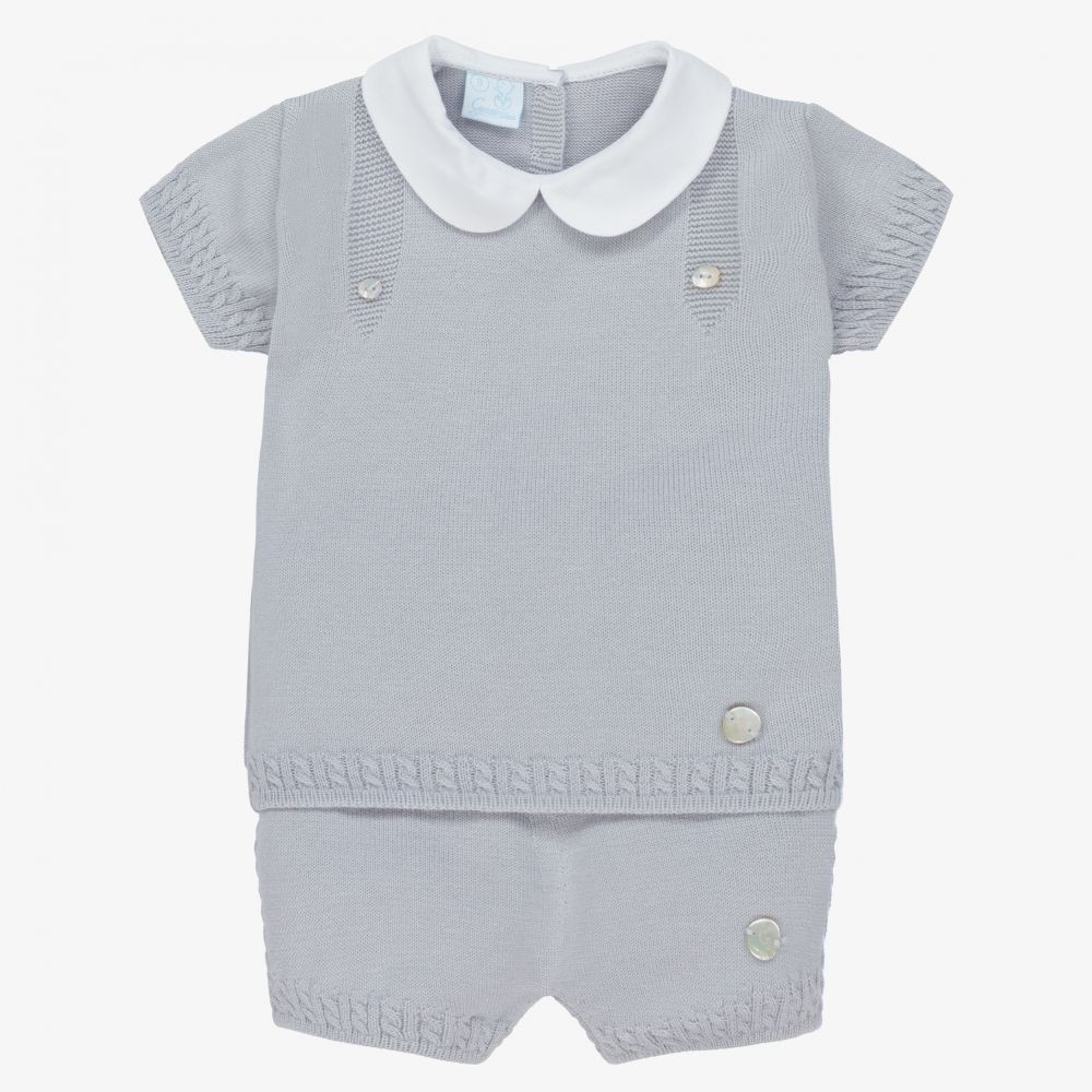 Artesanía Granlei - Boys Grey Knitted Shorts Set | Childrensalon